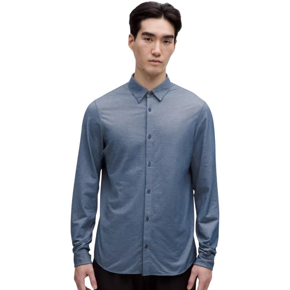 Lululemon Commission Long Sleeve Shirt Blue Button Up Collar Classic Fit Medium